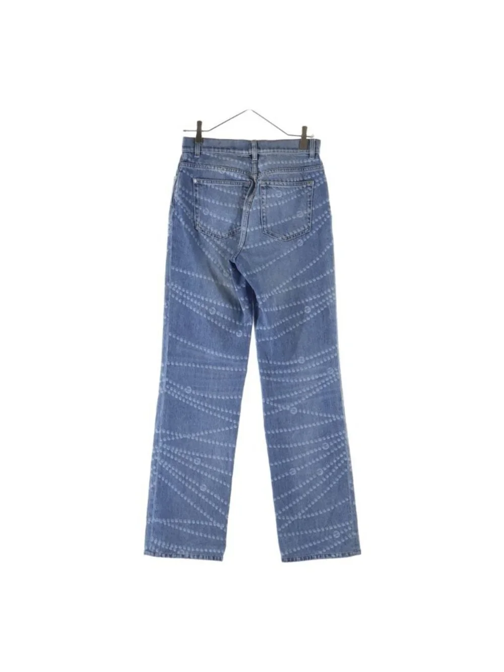 Chanel CC Logo Pearl Print Wide Leg Denim CC Leg All Over Pattern Zip Fly Long